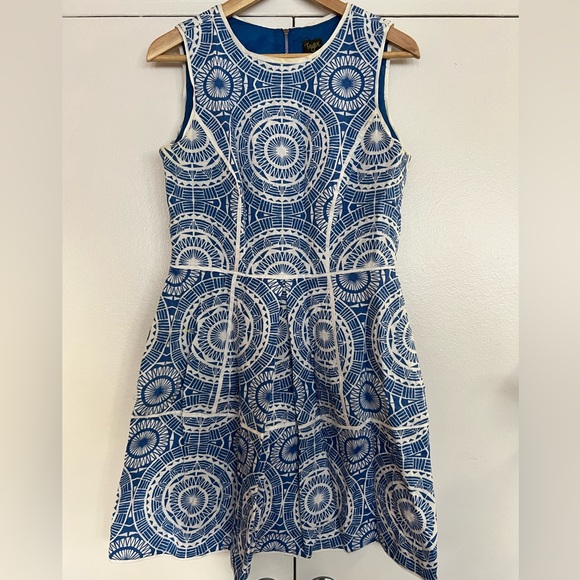 Taylor Blue/White Patterned Dress - Picture 1 of 4